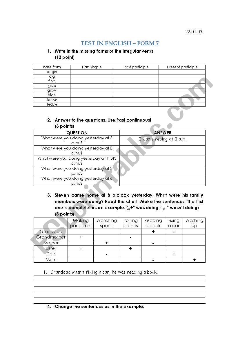 FORM 7 worksheet worksheet