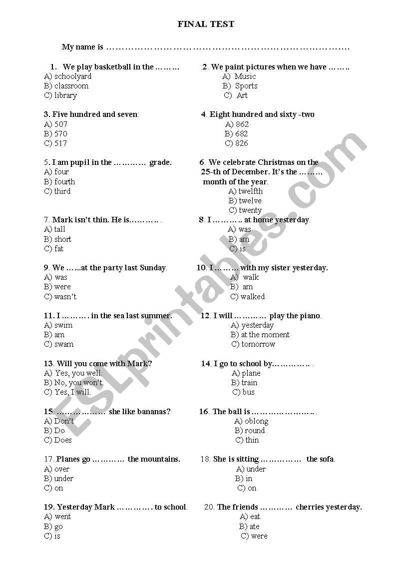 final test worksheet