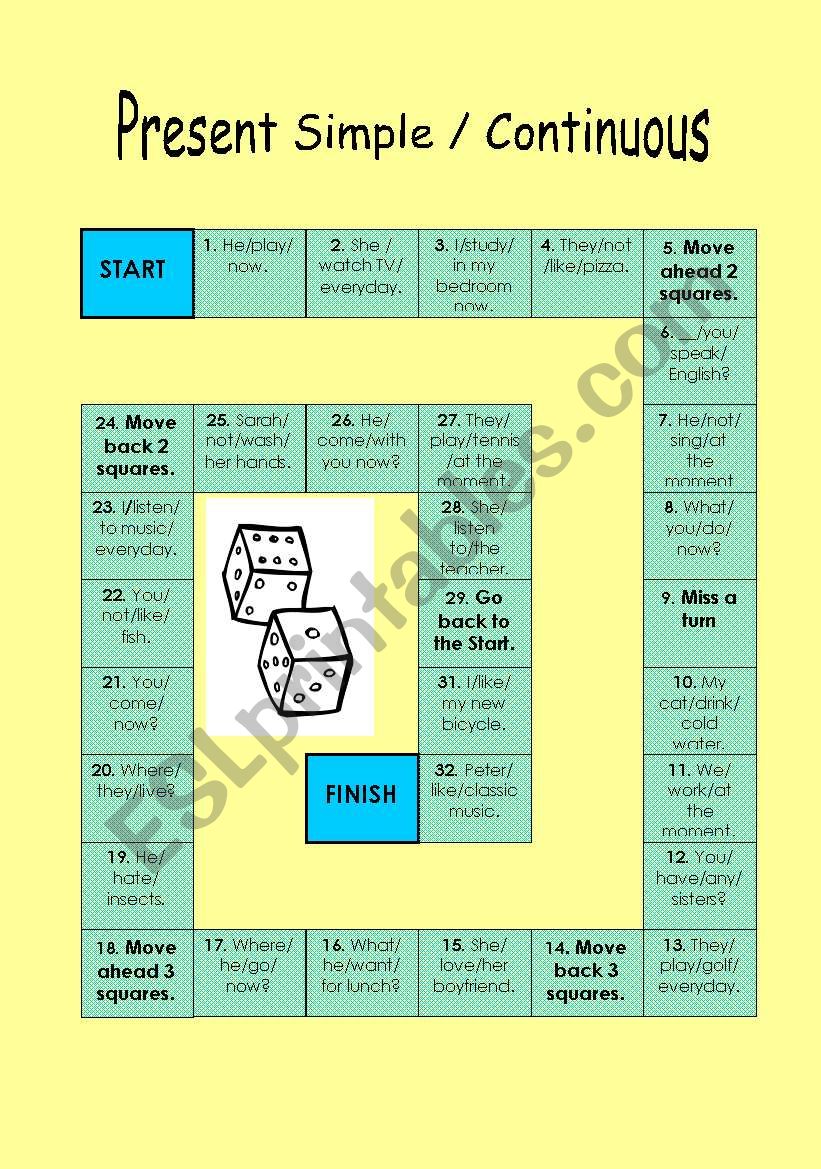 Board Game Present Simple continuous ESL Worksheet By Edurne tudela