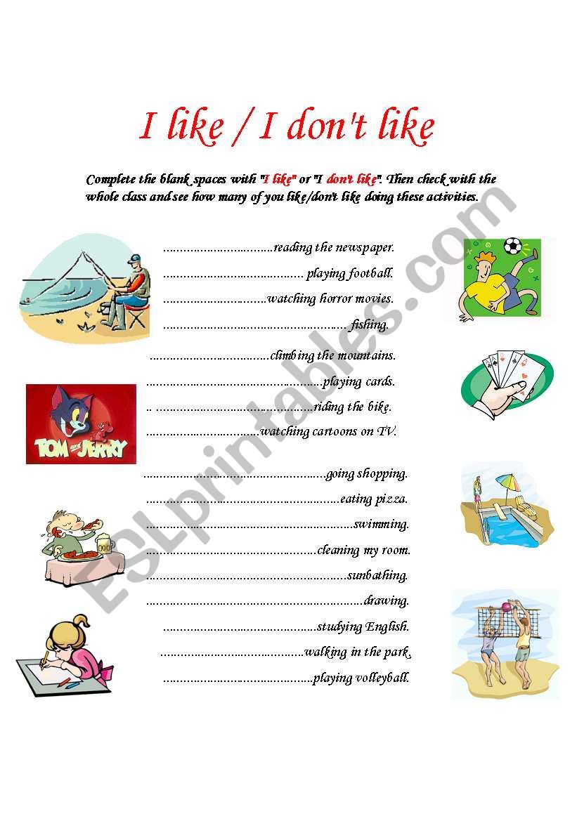 I like/I don´t like - ESL worksheet by moni_k