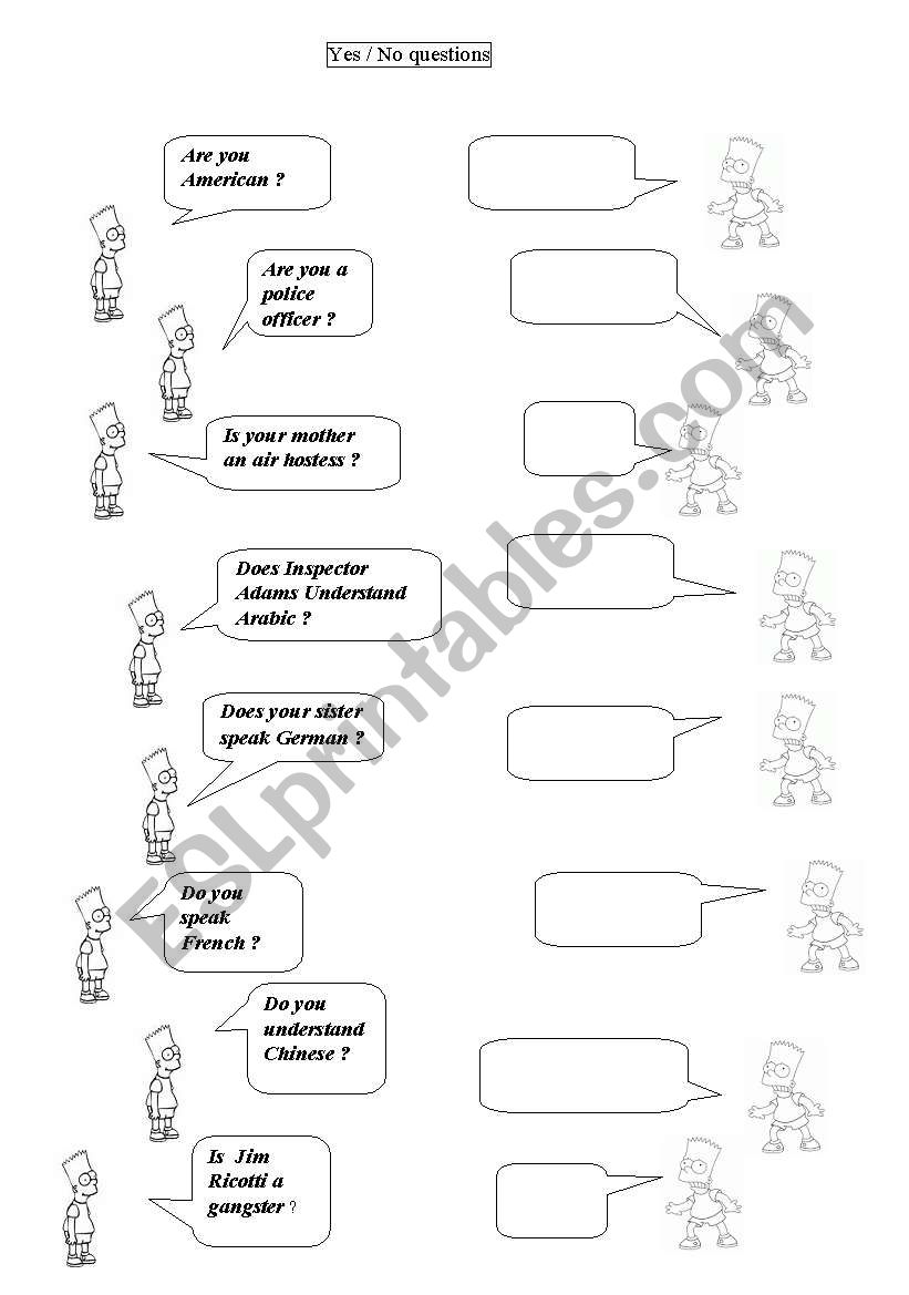 English worksheets: yes/no questions