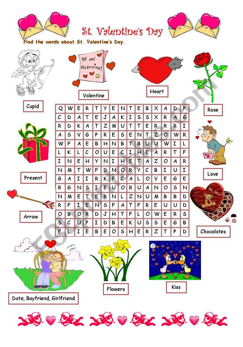 Valentine´s Day wordsearch - ESL worksheet by Kita19