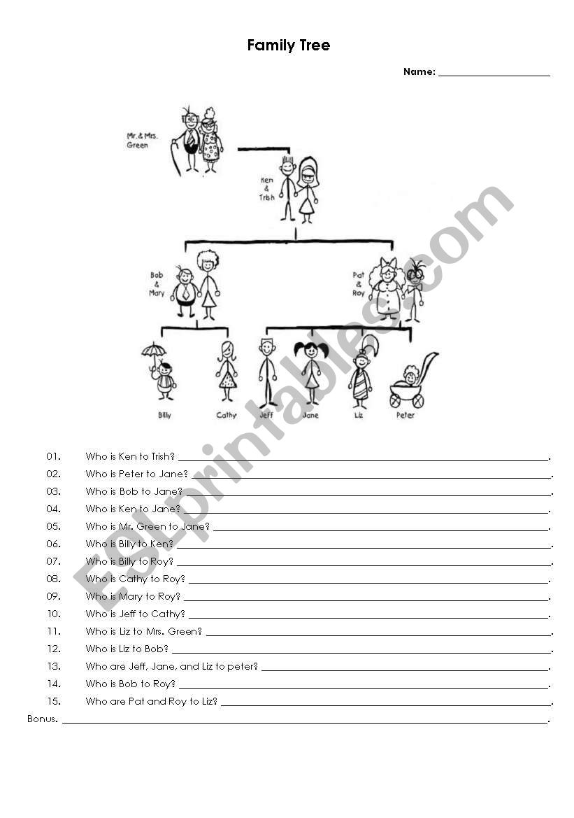 Family Tree worksheet