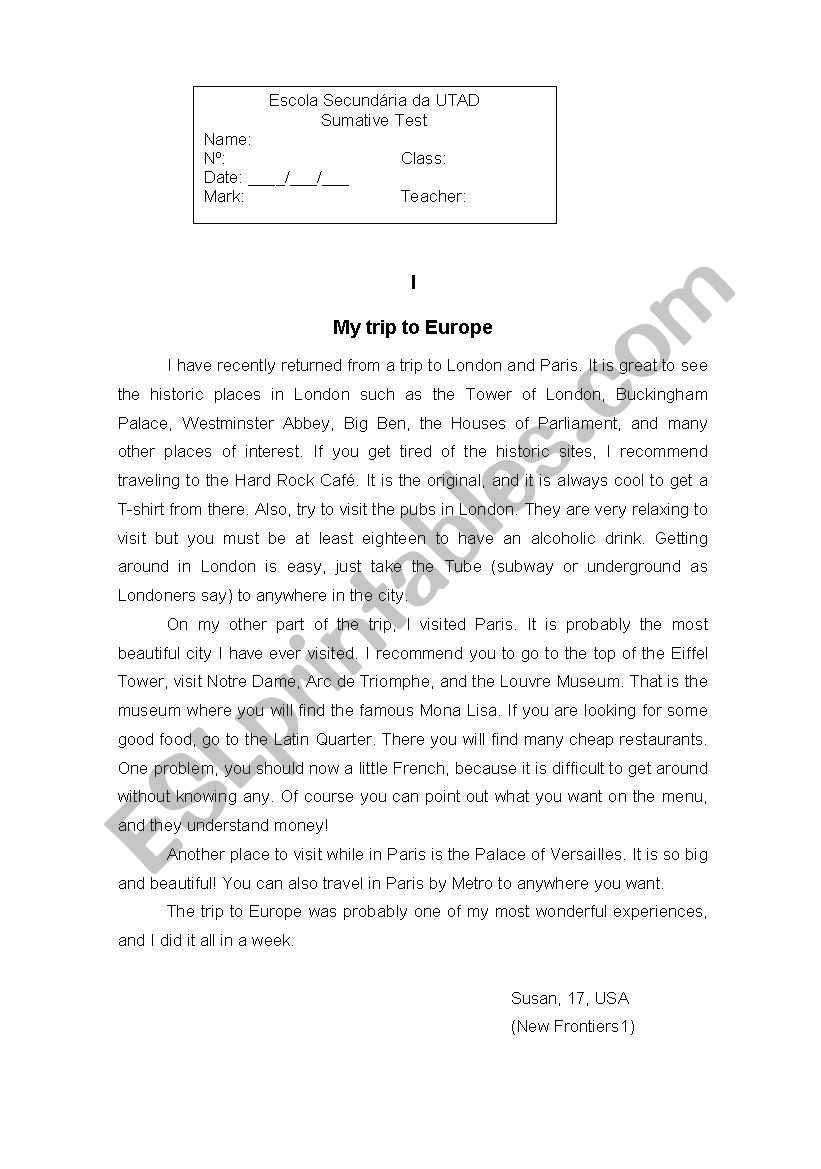 english test worksheet