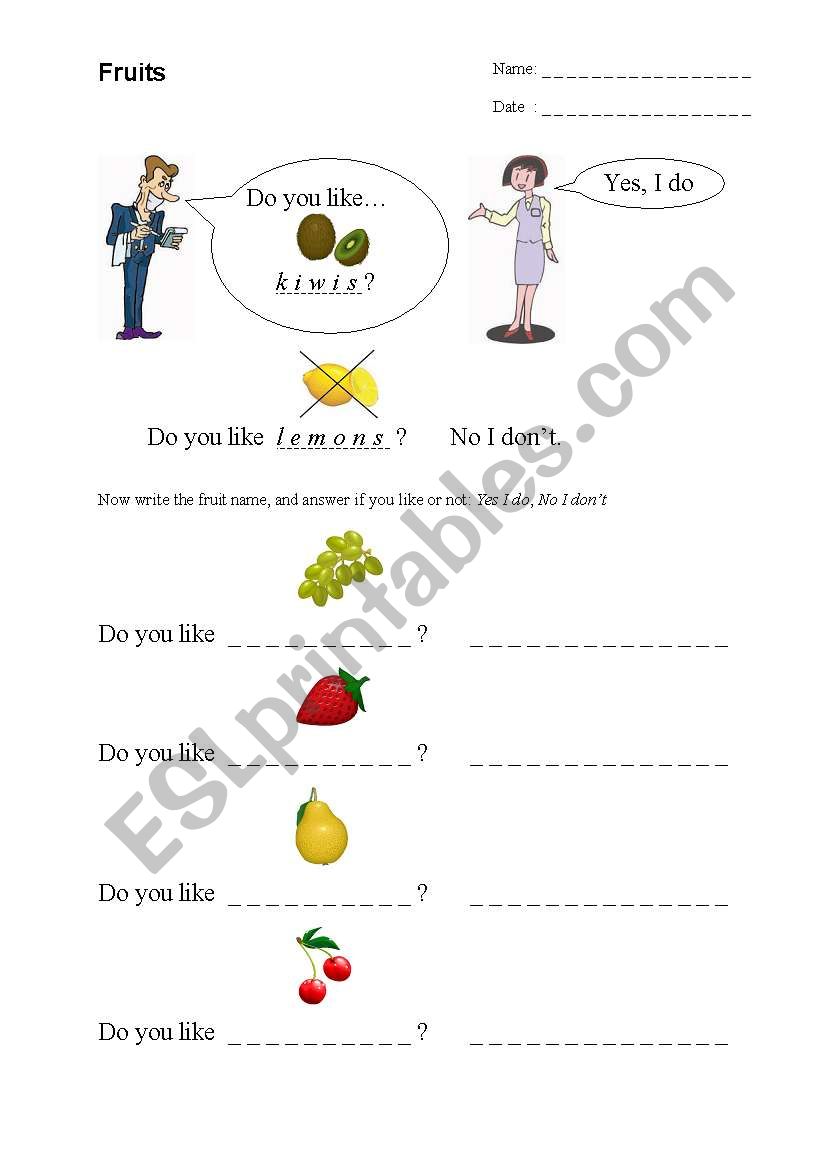 Do you like fruits? worksheet