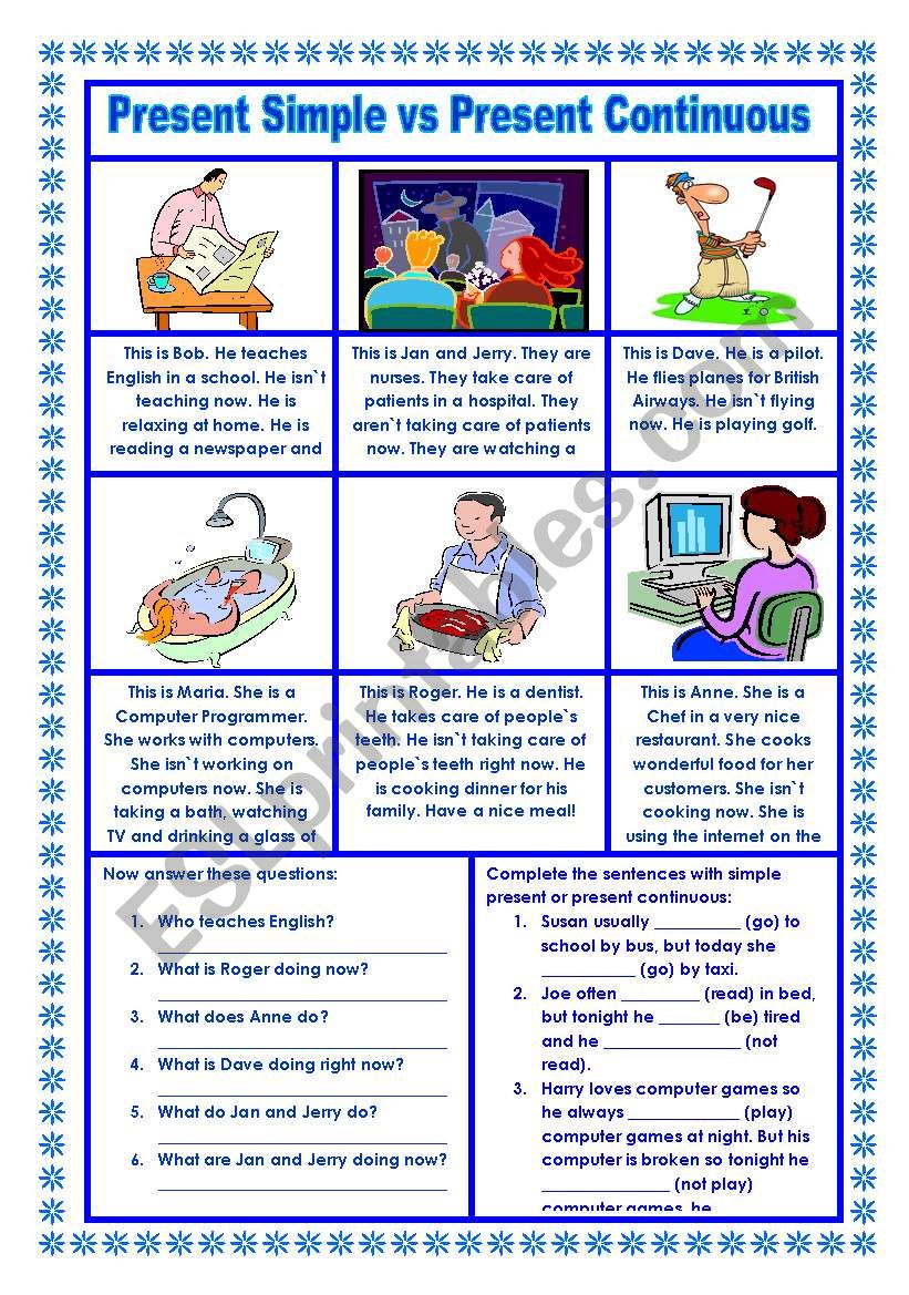 Present Simple Vs Continuous ESL Worksheet By Freddie