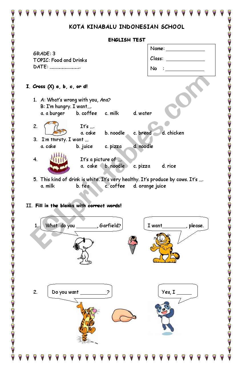 Food (two pages) worksheet
