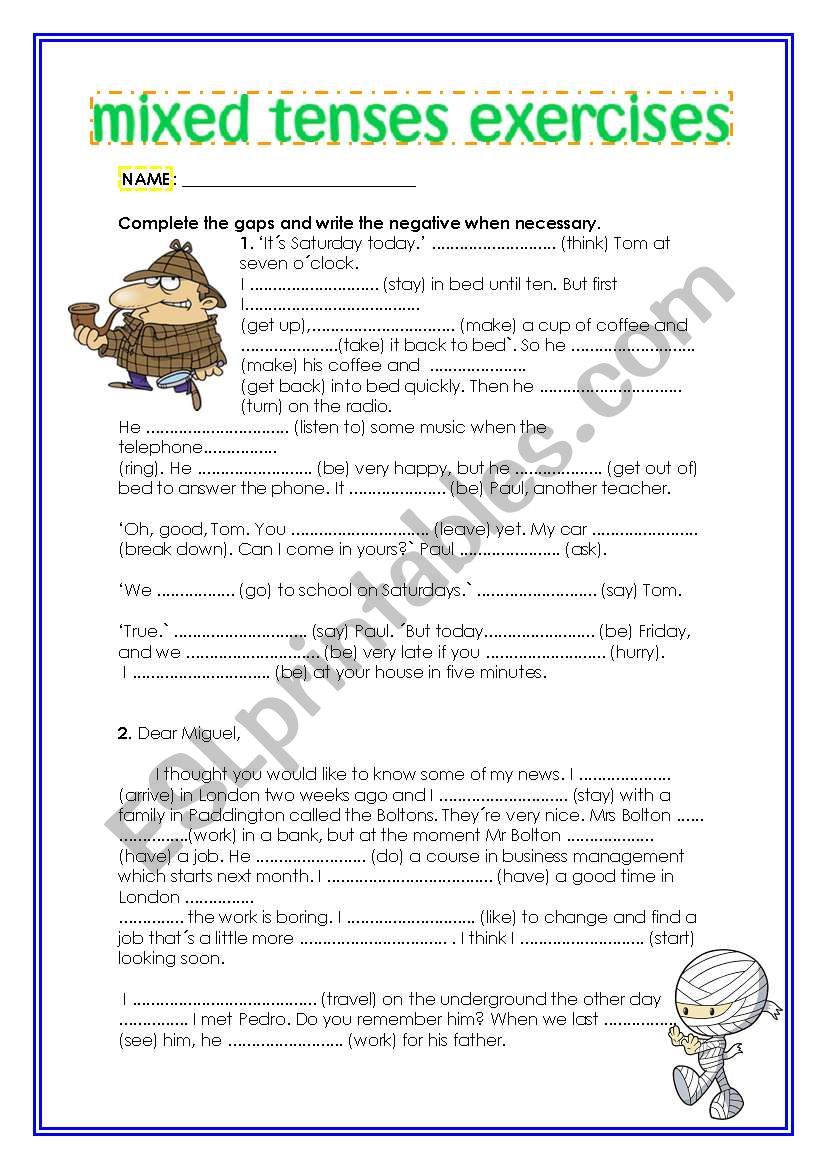 Mixed Tenses Exercises ESL Worksheet By Missundaztood 74