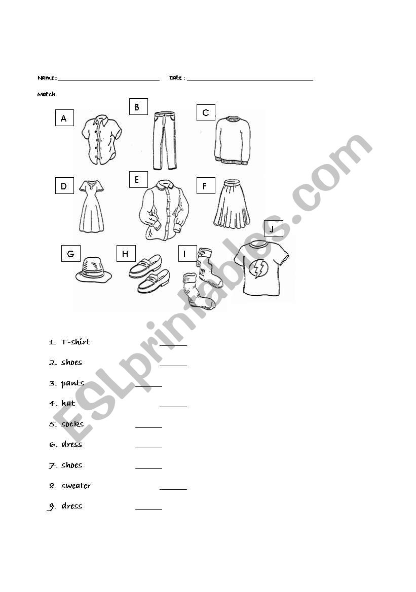 English worksheets: Clothes