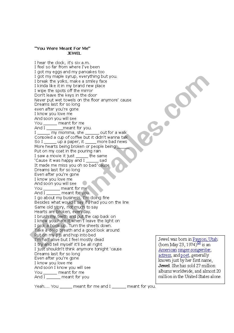 Music You were meant for me worksheet
