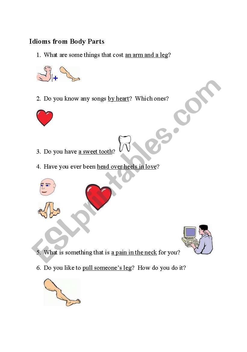 Body Parts Idioms  worksheet