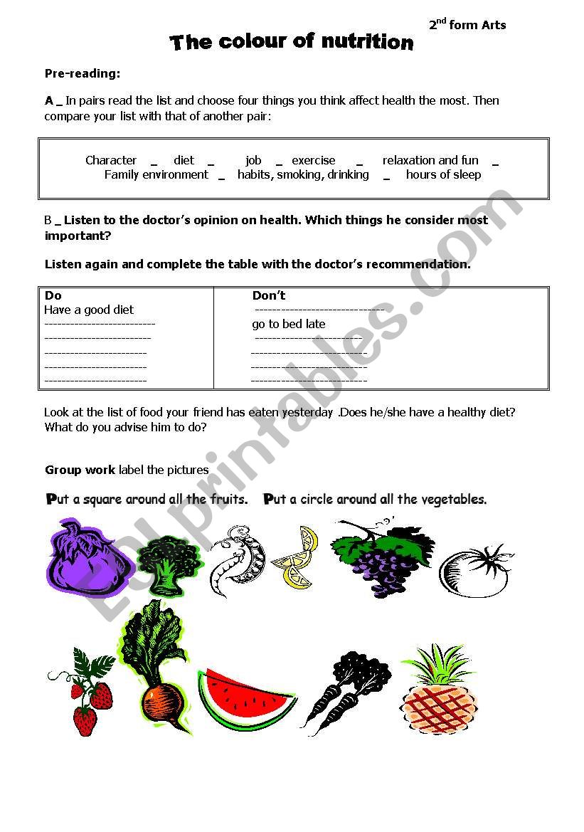 English worksheets: nutrition