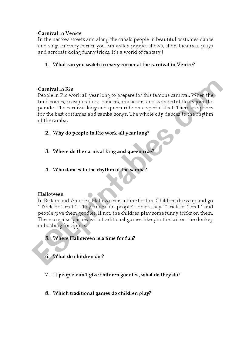 Carnival round the world worksheet