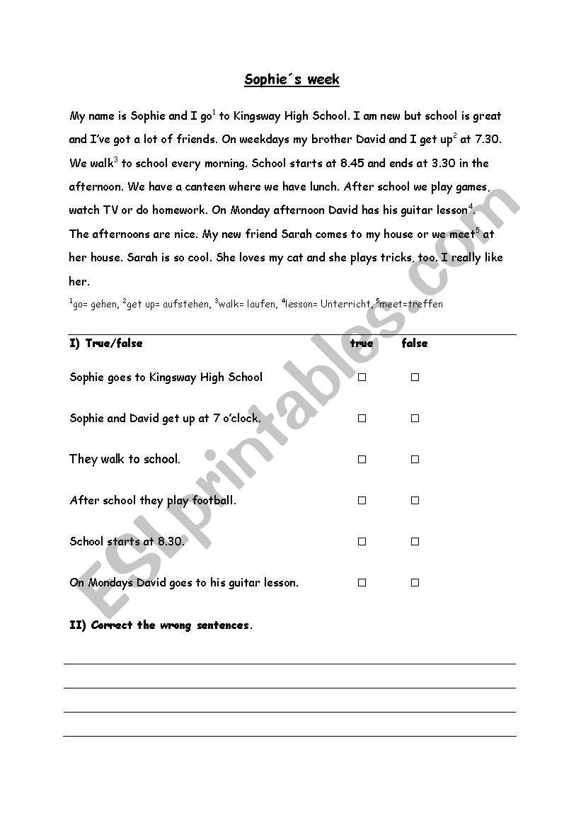 Sophies week worksheet