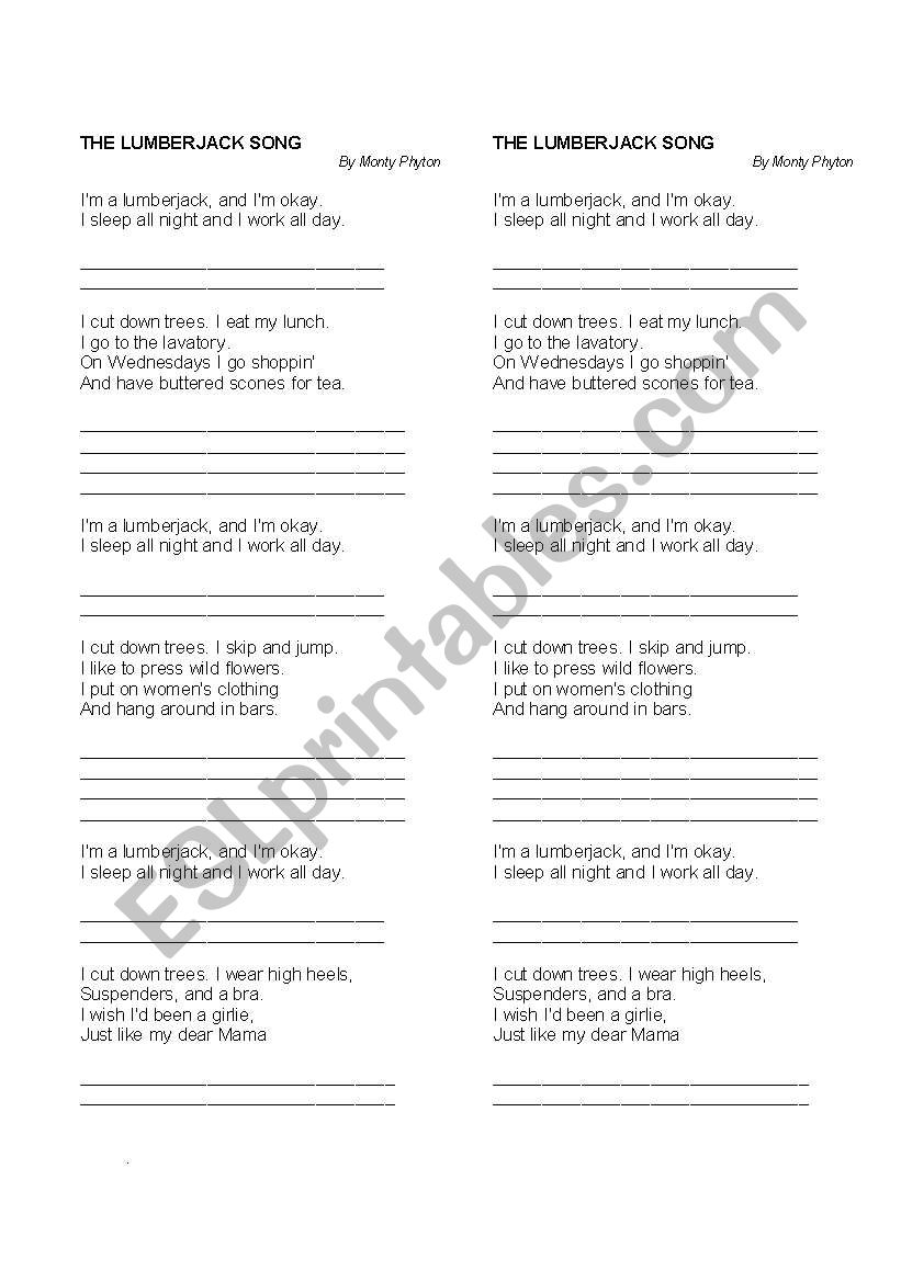 THE LUMBERJACK SONG worksheet