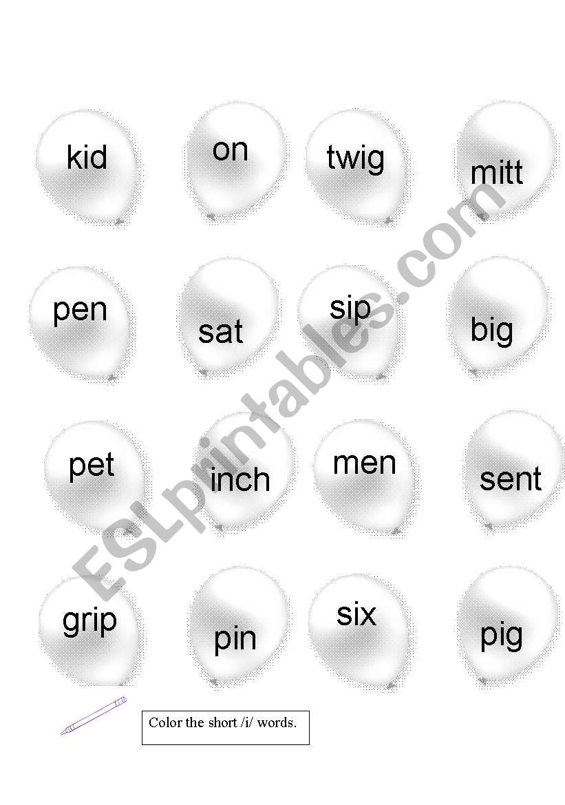 Short /i/ words worksheet