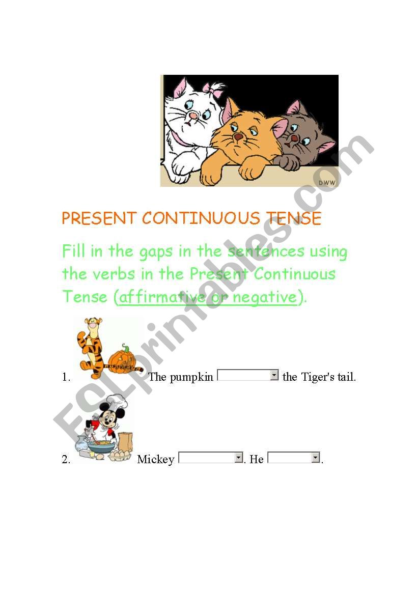 present continuos tense worksheet