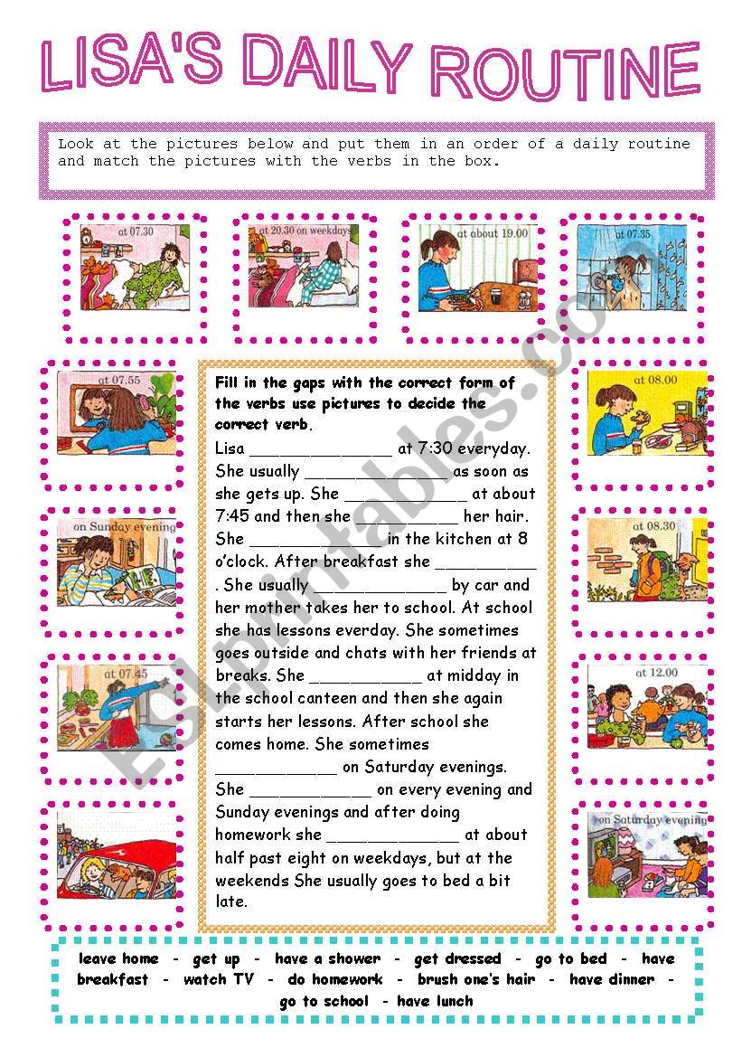 Lisa´s Daily Routine - ESL worksheet by bburcu