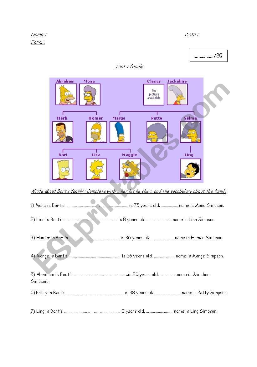 Exercise about the family worksheet