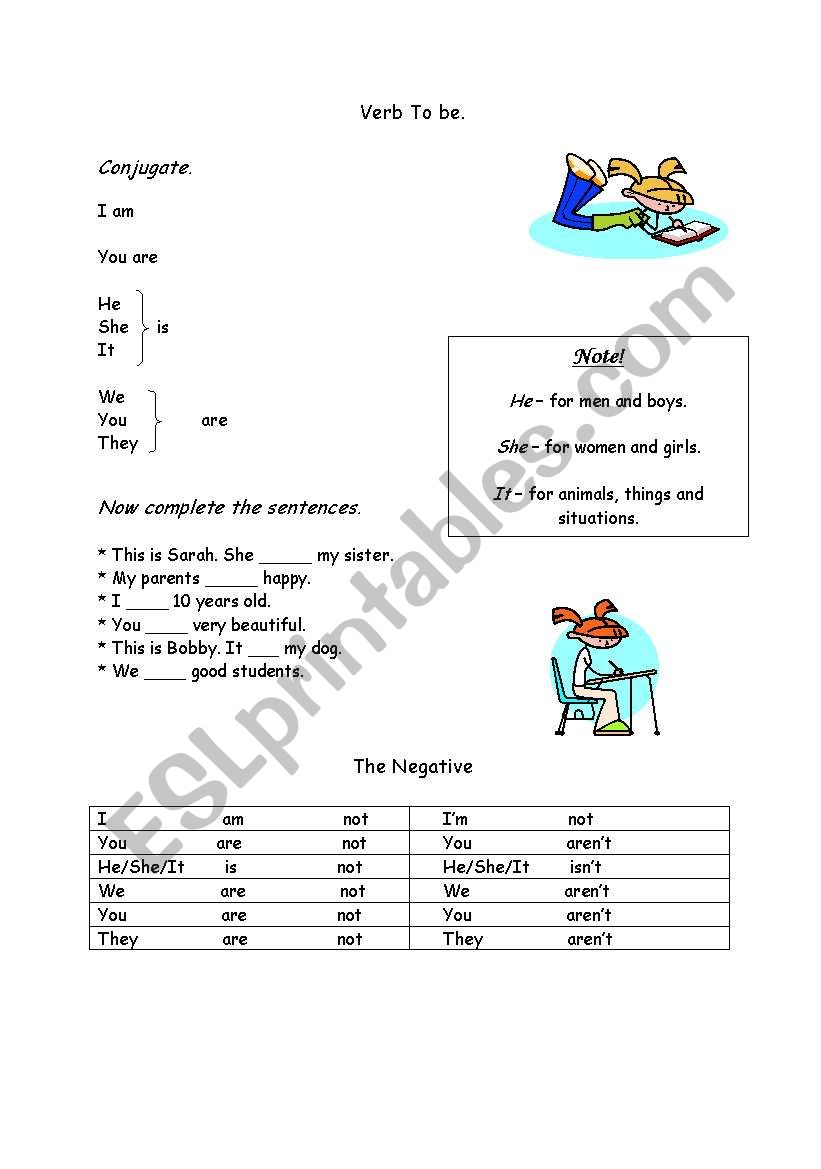 English Worksheets Verb To Be For Beginners I