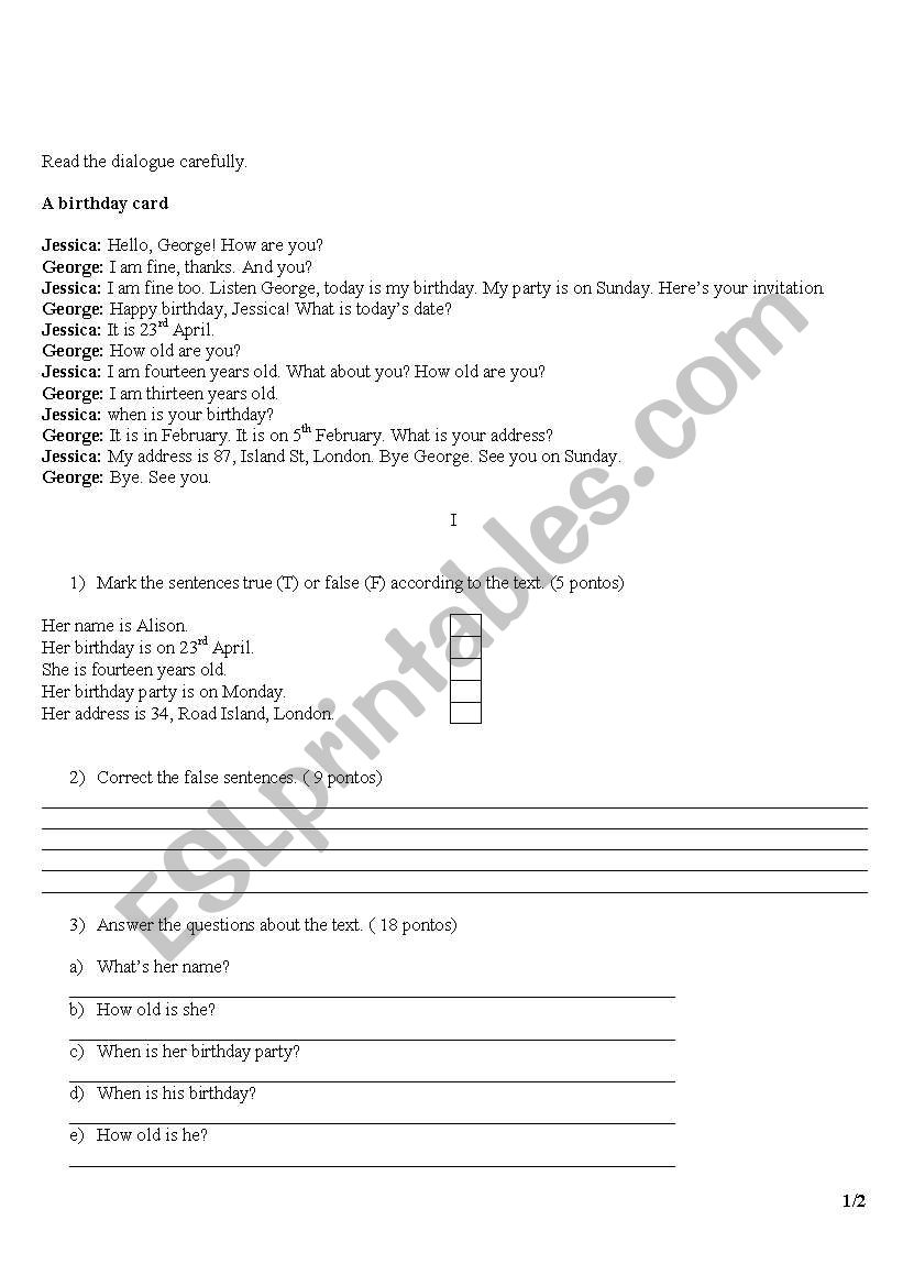 test worksheet