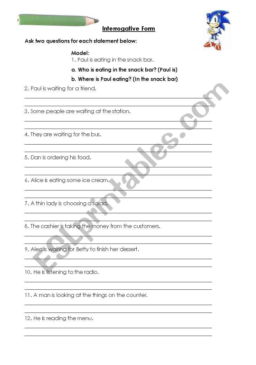 Interrogative form worksheet