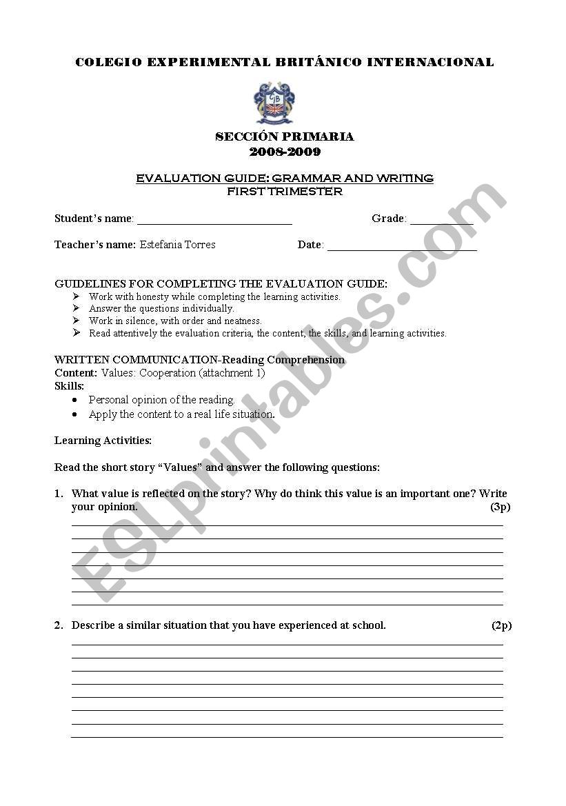 GRAMMAR EXAM worksheet