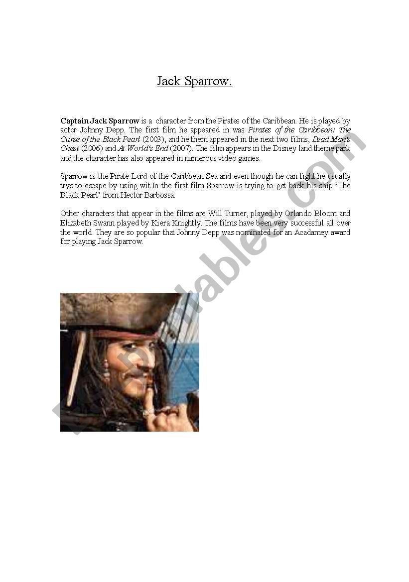 Jack Sparrow worksheet