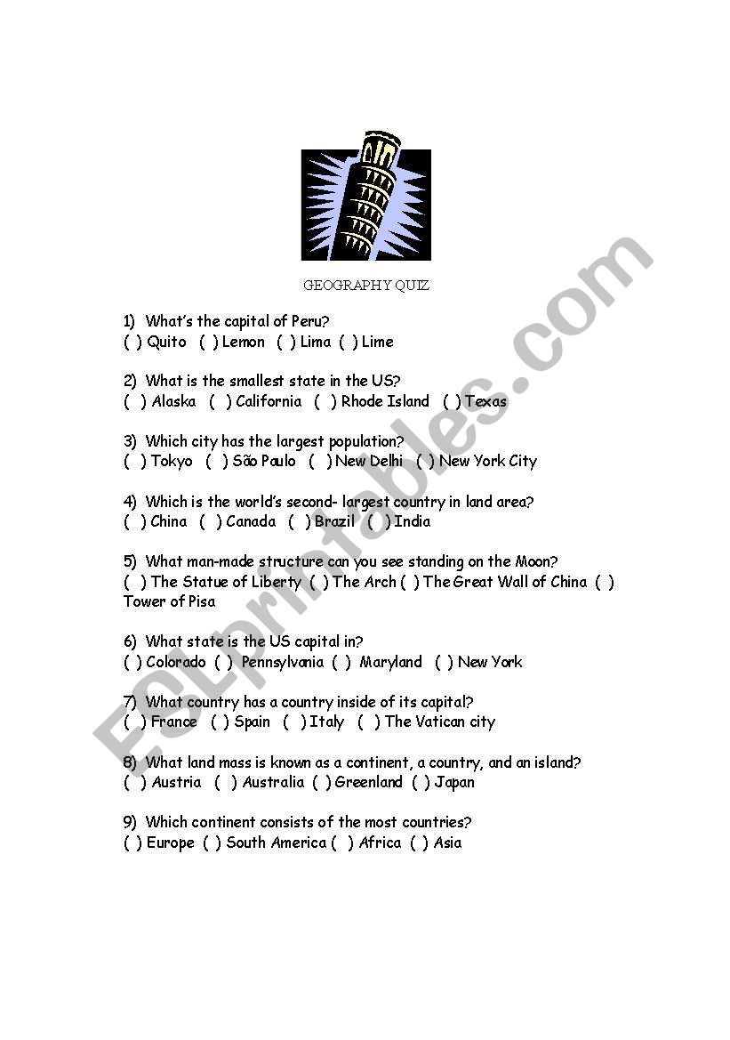 Geography Quiz worksheet