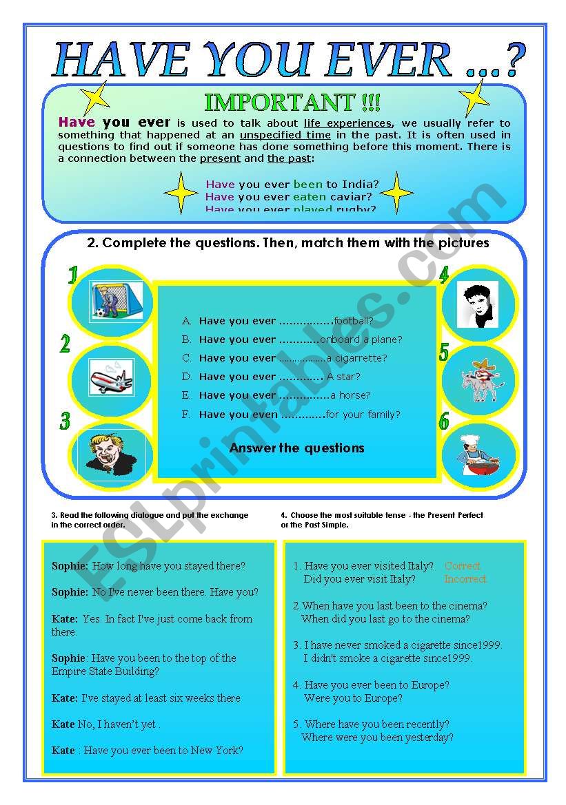 The Present Perfect Tense Have You Ever ESL Worksheet By Sruggy