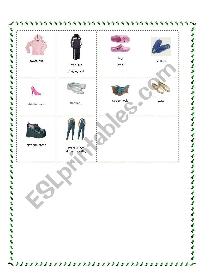 Clothes ESL Printable Picture Dictionary Worksheet For Kids