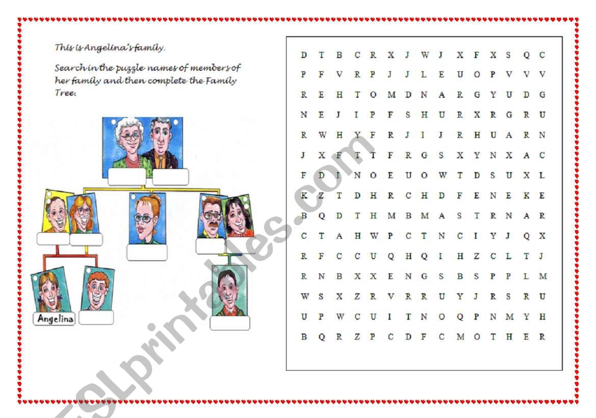 Family Tree Crossword ESL worksheet by Profevelise