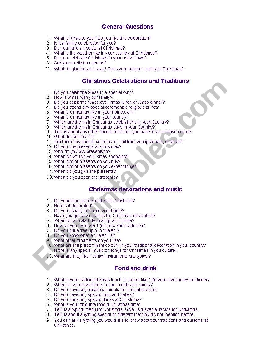 Christmas discussion worksheet
