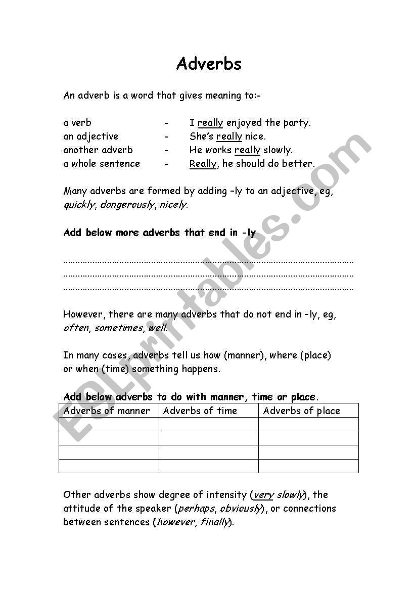 Adverbs worksheet