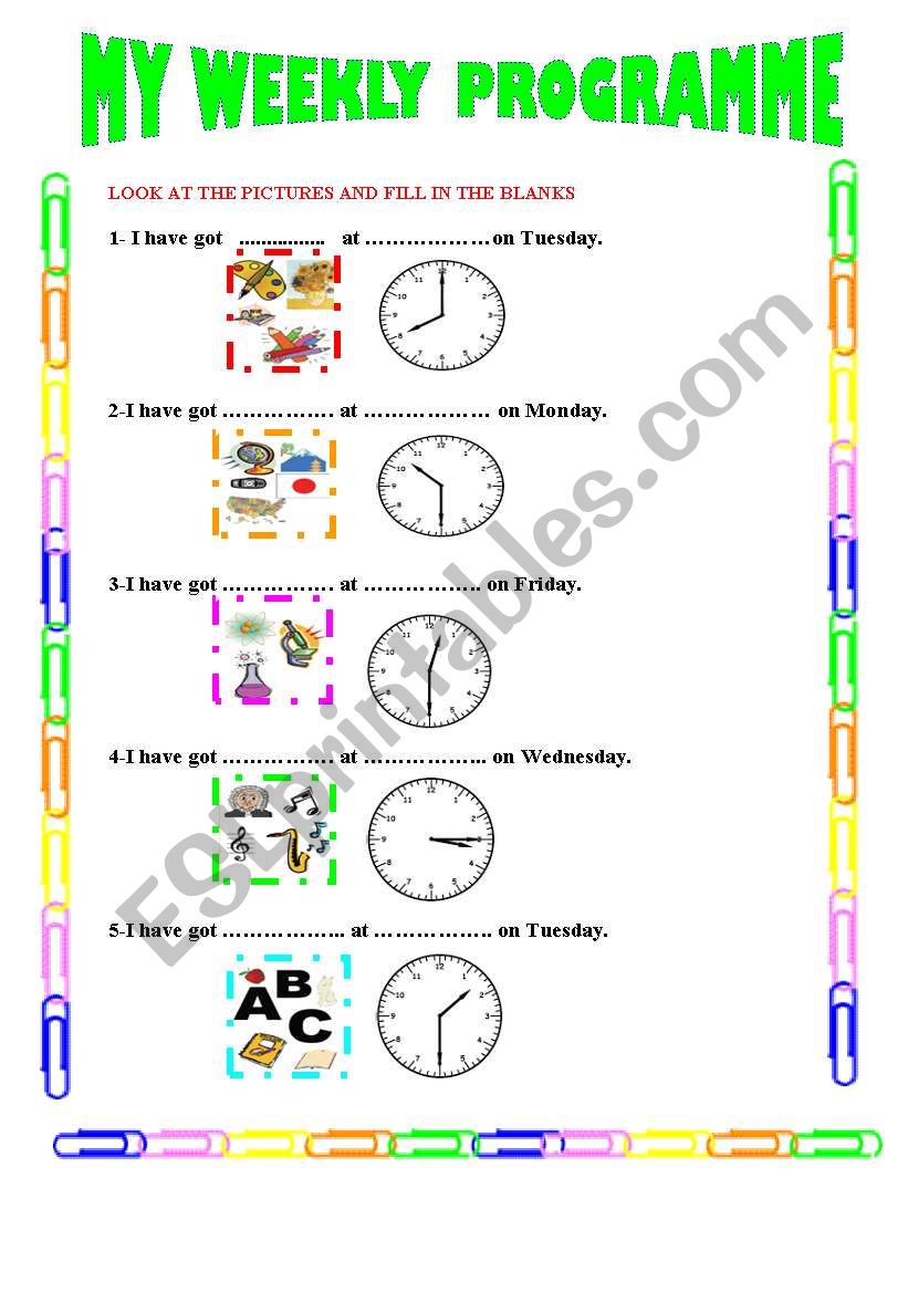 my weekly programme worksheet