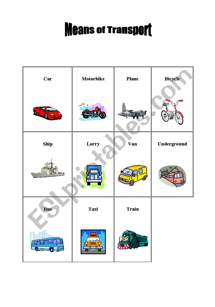 Means of transport worksheet