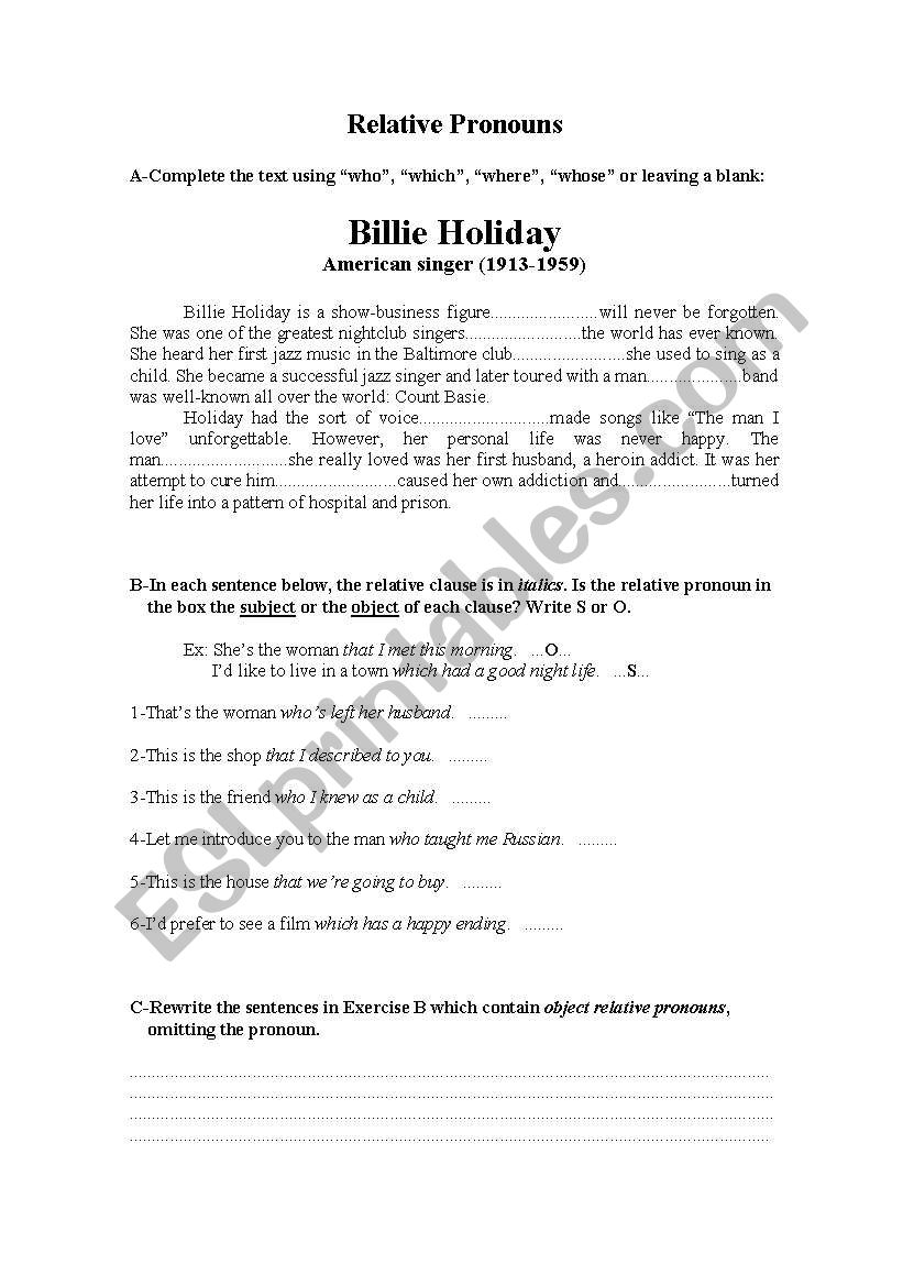 Relative Pronouns worksheet