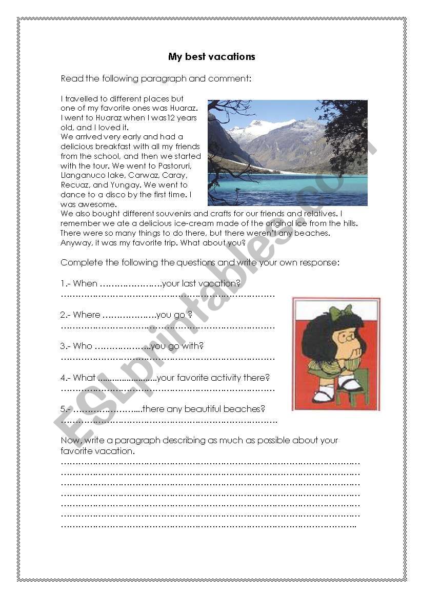 vacations worksheet