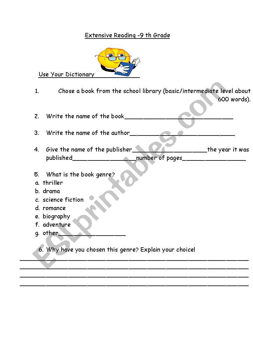 English Worksheets Extensive Reading