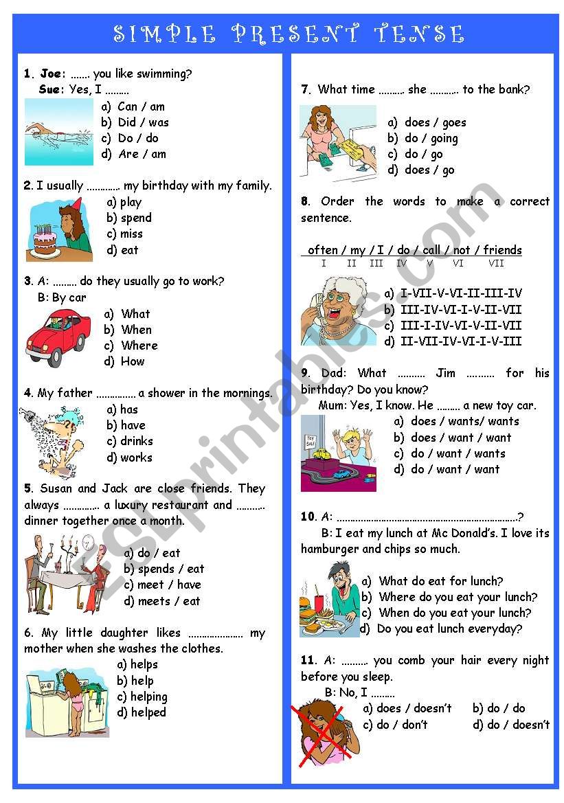 SIMPLE PRESENT TENSE TEST ESL Worksheet By Abut