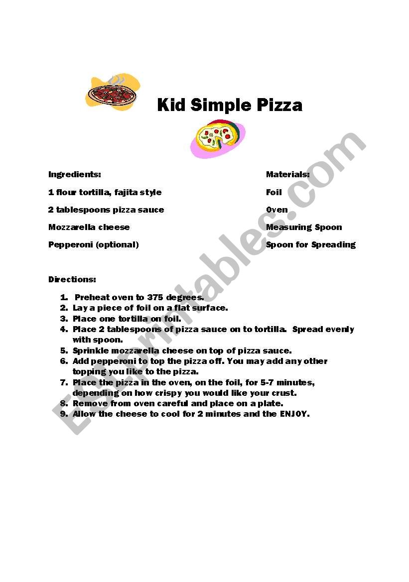 Kid Simple Pizza - Reading and Following a Recipe