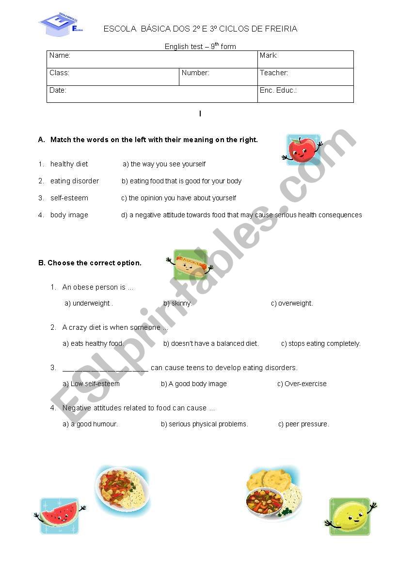 Test about teen´s body image - ESL worksheet by Natalina