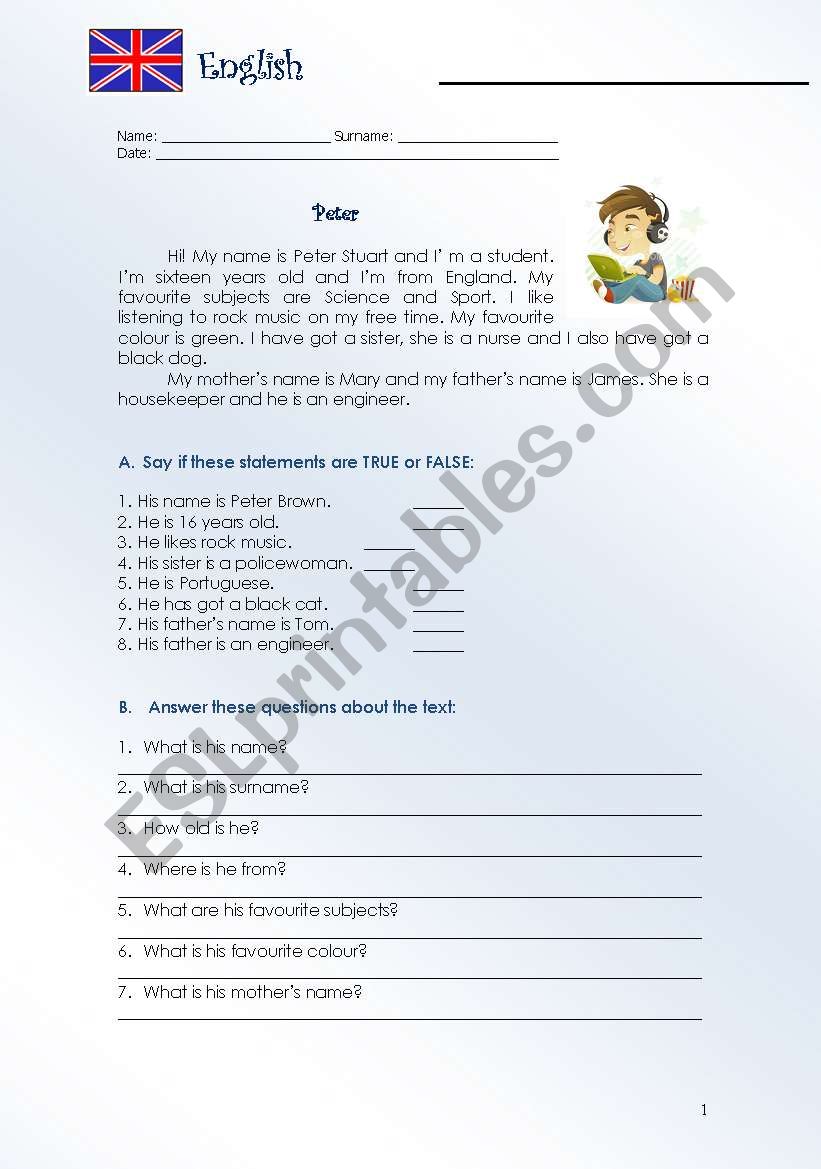 Peter´s family - ESL worksheet by MMCV