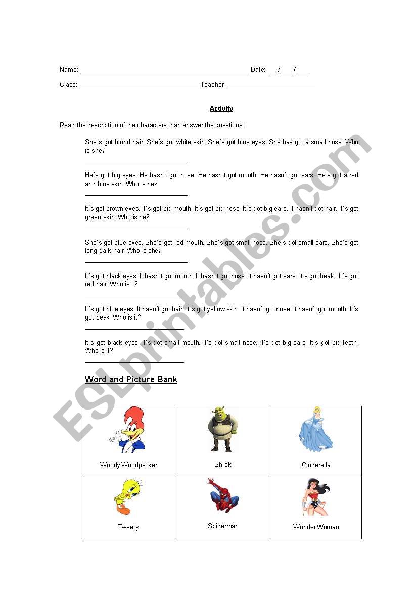 Describing People worksheet