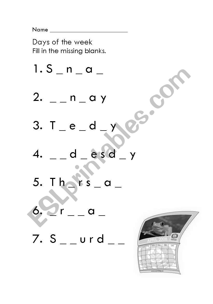 Days of the Week worksheet