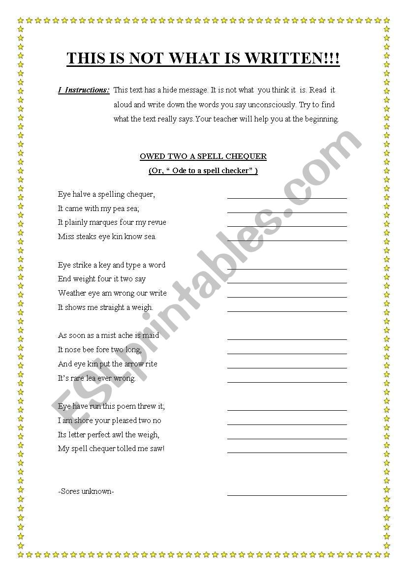 THIS IS NOT WHAT IS WRITTEN - ESL worksheet by livy