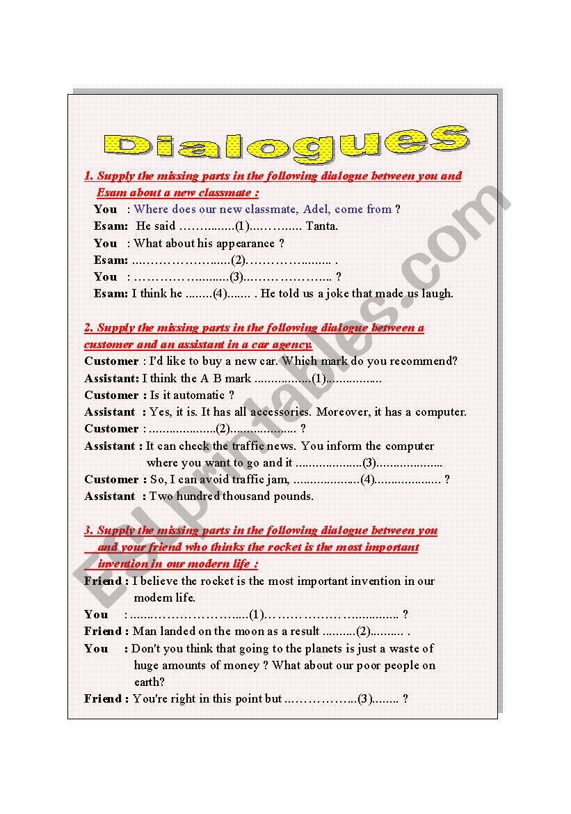 Dialogues worksheet