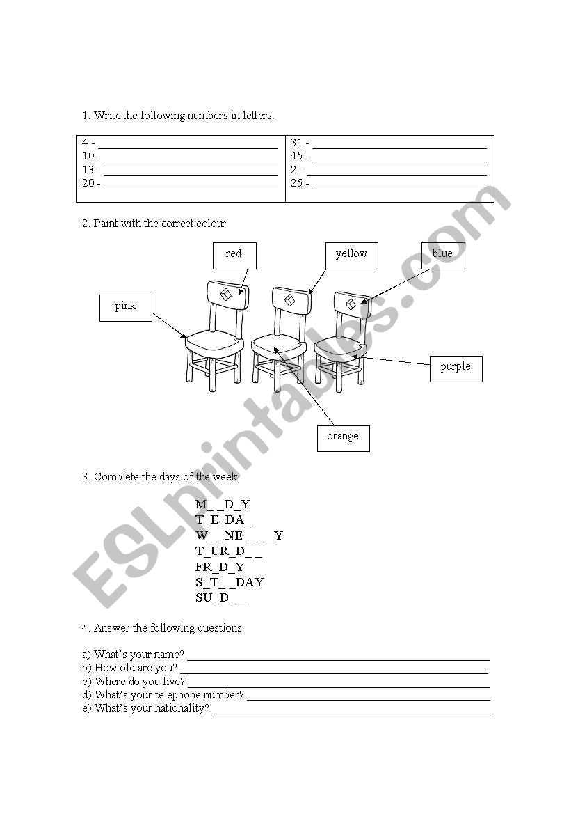 English test worksheet