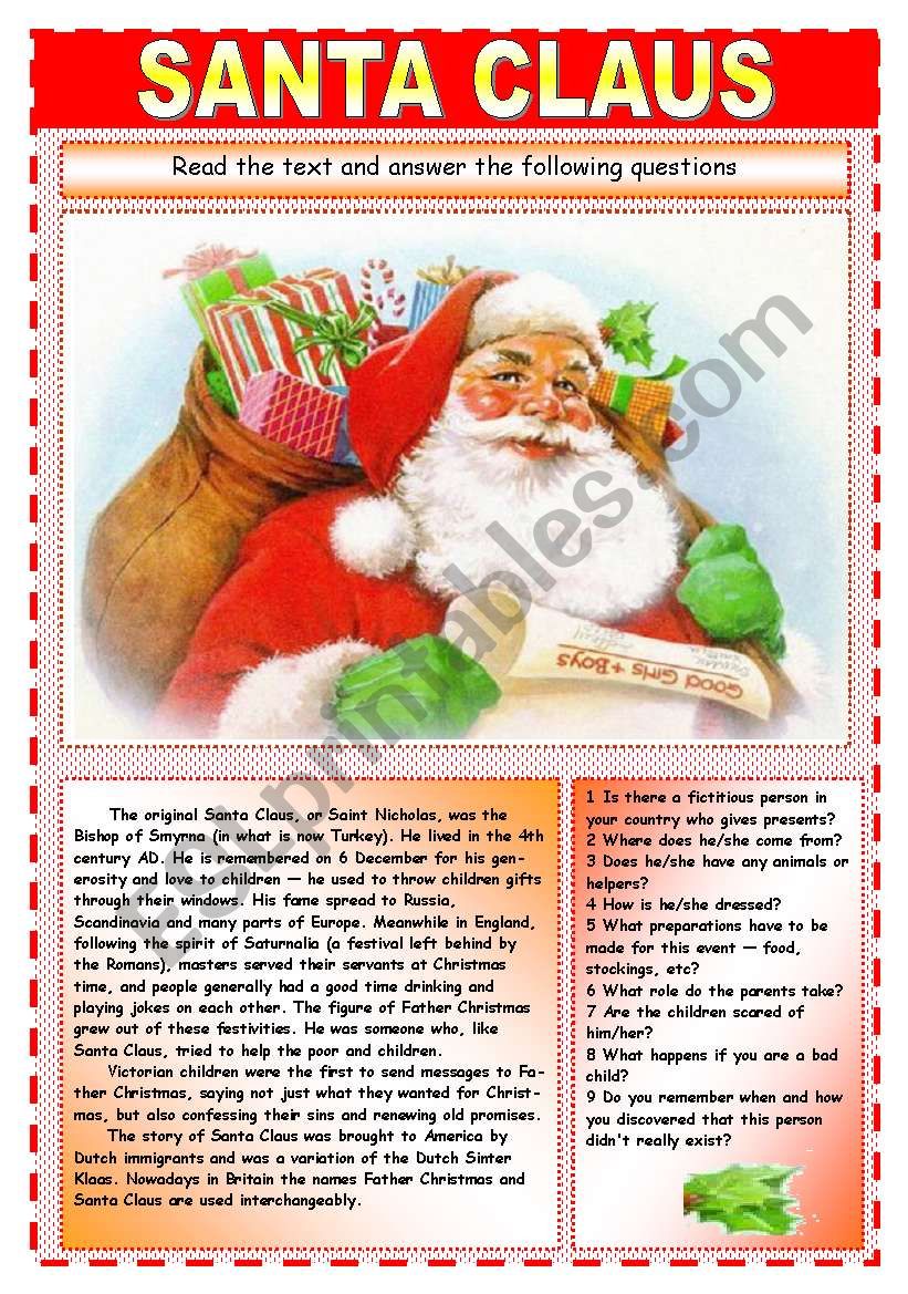 Santa Claus ESL Worksheet By Aliona R