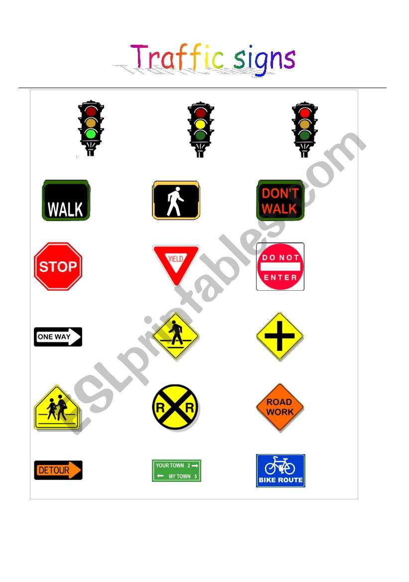 traffic signs worksheet